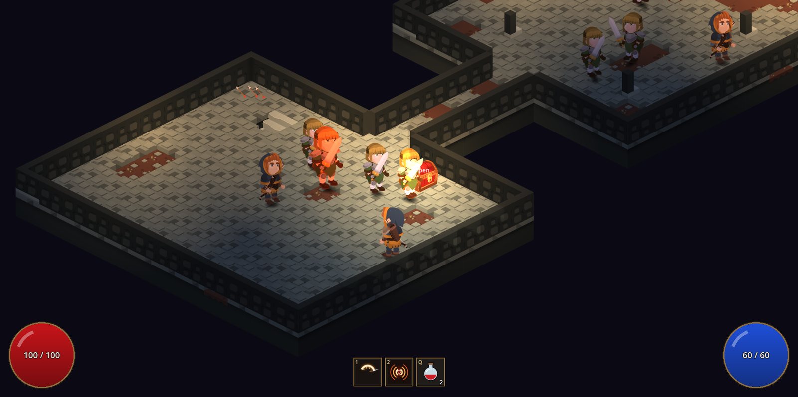 Emberdeep: the hero fighting in a torch-lit crypt.